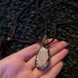 OOAK Fairydrop handmade crystal clay fairy necklace Sunstone and Apophyllite